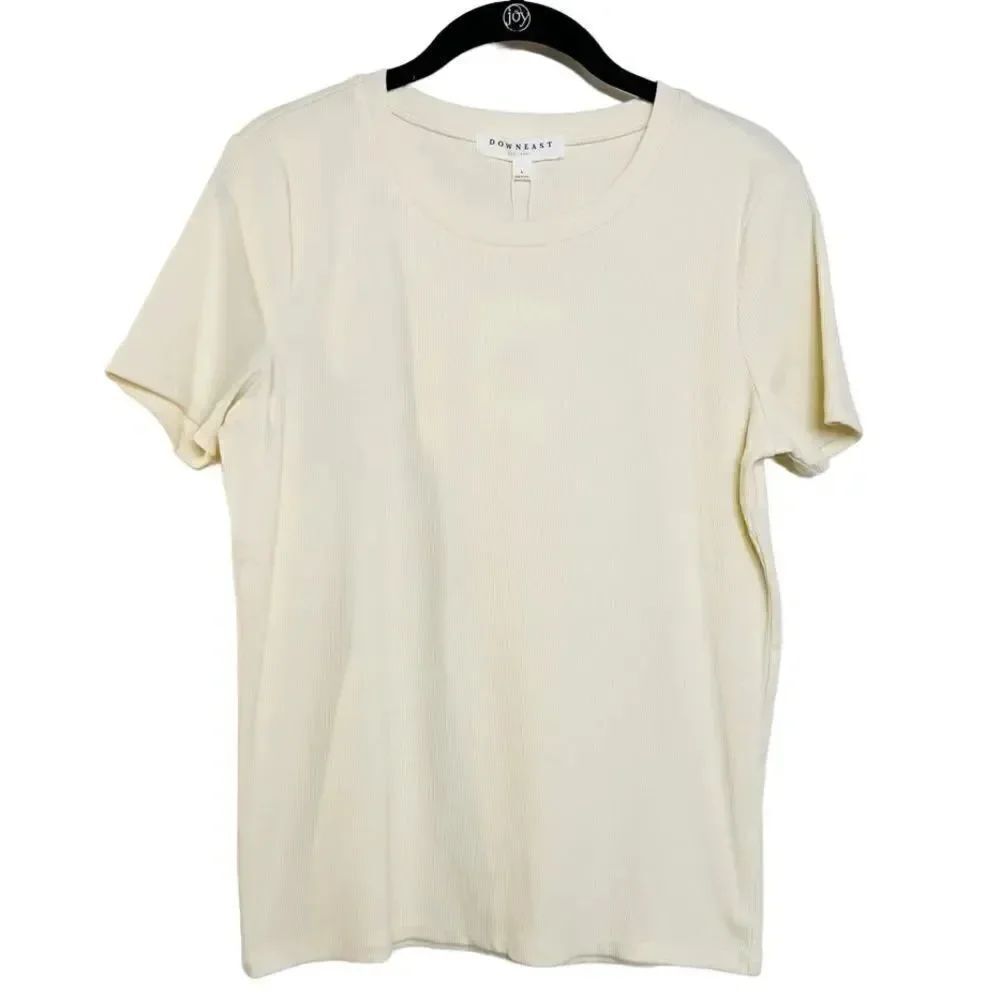 DownEast Maggi Ribbed Tee Short Sleeve Bone White Size Large